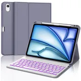 IVEOPPE Tastatur für iPad Air 11 2024, Hülle mit Tastatur für iPad Air 6. Generation (M2), Magnetisch Abnehmbare 7-Farbige Beleuchtung Bluetooth QWERTZ Tastatur für iPad Air 6 11 Zoll 2024, Lila