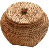Rattan Box mit Deckel, 6,3 x 5,5 Zoll Rattankorb, handgewebter runder gewebter Korb, Desktop Decorative Box für Home House Kitchen Style 1, Rattankorb mit Deckel