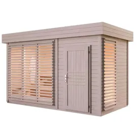 FinnTherm Gartensauna Außensauna Sauna Haus Azalia 2 Sitzbänke Wandstärke 40 mm