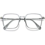 VEVESMUNDO Blaulichtfilter Lesebrille Metall Groß Stylisch Rechteckig Anti Blaulicht Lesehilfen Sehhilfe Brille für Damen Herren (1 Stück Transparent Grau Brille, 3.0) - 140 mm x 52 mm