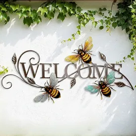 Harms Import Wand Schild Welcome Garten Haustür Dekoration Bienen Design