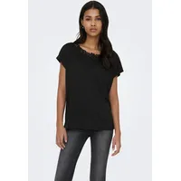 Only Spitzenshirt "ONLWINNIE S/S TOP CS JRS", Damen, Gr. XL, schwarz, Jersey, Obermaterial: 100% Polyester, regular fit normal, Rundhals, Shirts, Polyester, regular fit