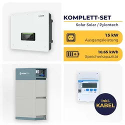 PV-Speichersystem: SOFAR SOLAR HYD Hybrid-Wechselrichter mit 3x Pylontech Force-H2 | 3-phasig | 15kW | 10,65 kWh