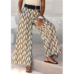 Strandhose LASCANA, Damen, Gr. 46, N-Gr, bunt (beige, khaki bedruckt), Satin, Obermaterial: 100% Polyester, bedruckt, modisch, figurumspielend bodenlang, Hosen, Topseller