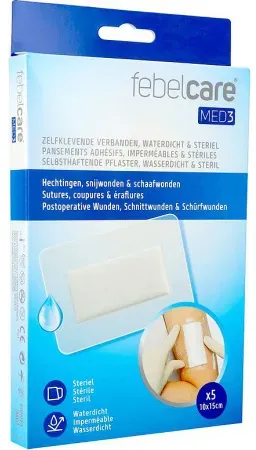 Med3 Febelcare Steriler Wasserdichter Klebeverband 10cmx5cm 5 Stück