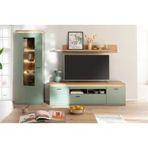 MCA Furniture Wohnwand 3-teilig, LED, Salbei grün/Eiche Evoke, Dekor / 280x198x44 (BxHxT) grün