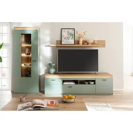 MCA Furniture Wohnwand 3-teilig, LED, Salbei grün/Eiche Evoke, Dekor / 280x198x44 (BxHxT) grün