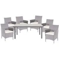 Mendler Poly-Rattan-Garnitur Halden, Gartenmöbel Balkon-Set Sitzgarnitur ~ grau, Kissen creme