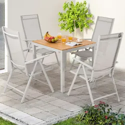CASARIA® Sitzgruppe Alu Bern 4+1 + WPC Tisch Natur