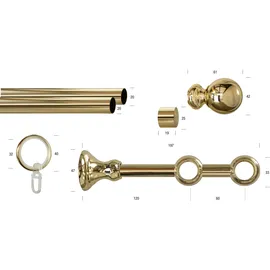 GARESA Gardinenstange Andrea grau (messingfarben), L:180cm Ø:20mm, Metall, Gardinenstangen, Vorhanggarnitur, verlängerbar, Endknopf Kugel lang, mit Ringen