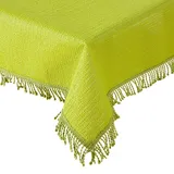 Tischdecke Outdoor Wetterfest, rutschfest & UV-Beständig in 7 Farben mit Fransen - Weichschaum PVC Tischdecke Abwaschbar & Waschbar bei 30°C - Gartentischdecke Oval 140x180 cm Grün