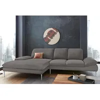 Ecksofa W.SCHILLIG "enjoy&MORE, Designsofa, elegant und bequem, L-Form", grau (grau r66), B:310cm H:87cm T:185cm, Chenille-Flachgewebe R66 (85% Polyester, 15% Nylon), Longlife Xtra-Leder Z59: Glattleder mit modischer Prägung. Hautstärke 0, 9 - 1, 1 mm, Stoff S37 (100% Polyester), Sofas, mit Sitztiefenverstellung, Füße silber matt, Breite 310 cm