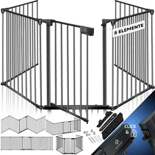 Kesser KESSER® Kaminschutzgitter mit Tür Metall Ofenschutzgitter Laufgitter Laufstall Absperrgitter Tierschutzgitter Türschutzgitter für Kinder-Sicherung