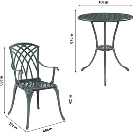 casa.pro Bistro-Set Vena 3-tlg. Dunkelgrau/Grün