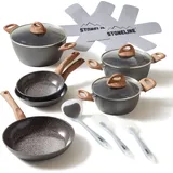 STONELINE STONELINE® CERAMIC Back to Nature Kochgeschirr-Set, 14-tlg., Keramik-Beschichtung, mit Glasdeckeln,