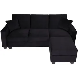 Mendler Sofa HWC-H47 mit Ottomane, Couch Sofa Gästebett, Schlaffunktion Stauraum 217x145cm ~ Samt schwarz