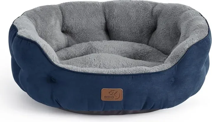 BEDSURE Haustierbett – einfarbig – runder Katzenlieger 51 x 48 x 15, Marineblau (SNavyBlue)