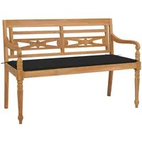VidaXL Batavia-Gartenbank mit Schwarzem Kissen 120 cm Teak Massivholz