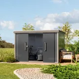Gfp Gerätehaus Metall Gartenhaus 291x221x212 cm Geräteschuppen mit Flachdach inkl. Schiebetür in anthrazit Schuppen wasserdicht -
