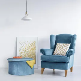 Relaxdays Sitzhocker mit Stauraum, Samt, faltbar, gepolstert, Stauraumhocker rund, Samthocker, HxD 31 x 57 cm, Petrol