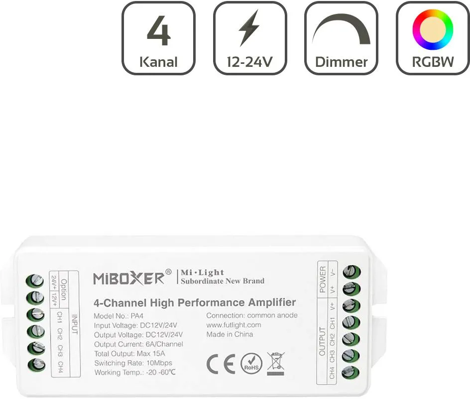 MiBoxer RGBW Verstärker/Amplifier 4 Kanal 12/24V PA4