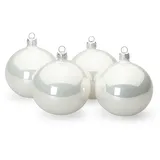 SIKORA Essentials Klassische Christbaumkugeln aus Glas - Hochglanz - 6 Farben 3 Größen Premium Qualität, Farbe/Modell:Weiss Hochglanz 4er Set, Höhe in cm:8 cm