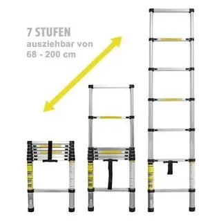 EAXUS Eaxus® Teleskopleiter 2,0m - Aluminium Mehrzweckleiter Ausziehbar mit 7 Stufen, Silber