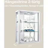 K-Möbel Hängevitrine in Weiss (80x60x25 cm) mit 2 höhenverstellbaren Glasböden, Spiegel & LED - Modellauto Vitrine Weiß - Vitrinenschrank Weiss