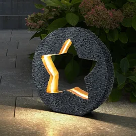 GLOBO Solarleuchte Gartendeko für Außen Tischdeko Solarleuchte goldfarben Stein-Stern Optik, grau rund, LED warmweiß, LxH 31x29,5 cm, 2er Set