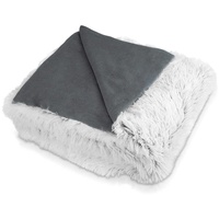 Navaris Kuscheldecke Couchdecke Decke aus Kunstfell - 150x200cm Tagesdecke für Sofa, Couch oder als Bettüberwurf - waschbare Felldecke in Weiß-Grau