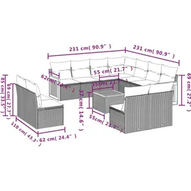 vidaXL Gartensofa-Set 12-tlg. grau