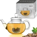 Creano Teekanne aus Glas 1,2l - Glasteekanne mit Glas-Sieb und Deckel - ideal zur Zubereitung von losen Tees - tropffrei