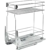 STOLMET Schrankauszug 23 cm für Küchenschrank 30 cm Außenbreite, Schrankkorb mit Vollauszug, Soft-Close, 2 Ablagen, 435,5 x 455 x 230 mm, Silber