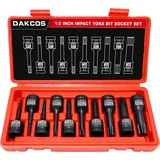 DAKCOS 1/2" Kraft Torx Schlagschrauber Nüsse Satz, 10-tlg Kraft Torx Bit Einsatz Satz | T20 - T80 | CR-MO