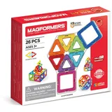 Magformers 26-Piece STEM Magnetic Tiles Toy, Used in Schools for Maths and Geometry, Rainbow-Coloured Squares and Triangles with Rotating Magnets.