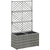 vidaXL Hochbeet mit Rankgitter 2 Töpfe 58×30×107cm Poly Rattan Grau