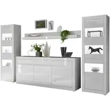furn.design Wohnwand weiß und Stone Design grau Anbauwand 4-teilig 369 x 198 cm
