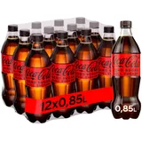 Coca-Cola Zero Sugar - koffeinhaltiges Erfrischungsgetränk mit originalem Coca-Cola-Geschmack - null Zucker und ohne Kalorien - erfrischender Softdrink in Einweg Flaschen (12 x 850 ml)