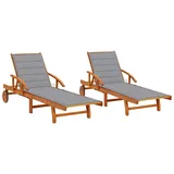 vidaXL 2X Akazienholz Massiv Sonnenliege mit Auflagen Klappbar Relaxliege Liegestuhl Gartenliege Holzliege Strandliege Liege Saunaliege Gartenmöbel