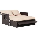 COSTWAY Rattan Sofa Set - 2 Sitzer Sessel mit Ottomane & 2 Beistelltisch, Terrassensofa Schlaffunktion Lounge Gartensofa verstellbar für Outdoor