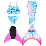 DNFUN Meerjungfrauenflosse Mädchen mit Monoflosse Meerjungfrauenschwanz Schwimmen Mermaid Tail Badeanzug mit Kinder Meerjungfrau Flosse - 150