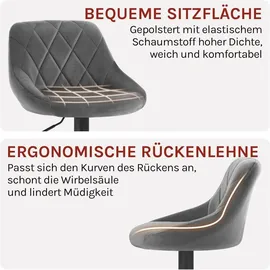 Woltu Barhocker 2er Set, Barstuhl, Gute gepolsterte Sitzfläche aus Samt, Höhenverstellbar, Drehbar, Dunkelgrau