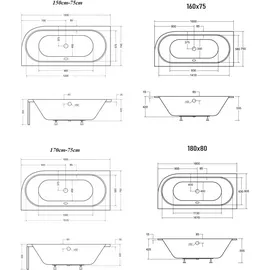 Besco Avita Eckbadewanne 180 x 80 cm (80 x 56 x 42 cm)
