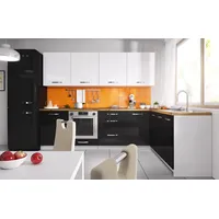 L-Form Küchenzeile ESSEN TREND 303x180cm weiß - schwarz Acryl Hochglanz 67120980