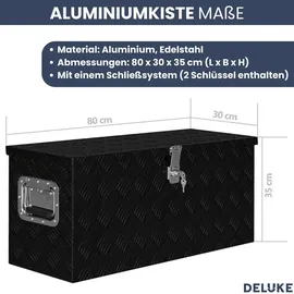 deluke DELUKE® Aluminiumbox mit Deckel Abschließbar Alubox Deichselbox Alu Anhängerbox Werkzeugkiste Transportbox Metallkiste, 80x30x35cm Schwarz