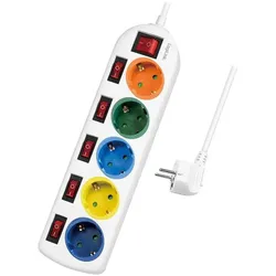 LogiLink Steckdosenleiste 5-fach mit 6 Schaltern, 5x Schutzkontaktbuchse, 1,5m, Weiß/Bunt