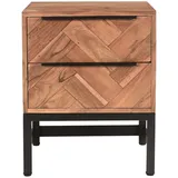 miliboo Nachttisch mit Fischgrätenmuster aus massiver Akazie und schwarzem Metall Stick