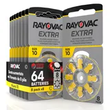 64 Hörgerätebatterien Rayovac Extra Size 10-8 Blister mit 8 Batterien