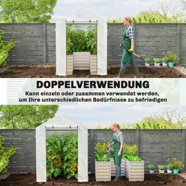Outsunny Tomatengewächshaus Foliengewächshaus mit Hochbeet Rolltor Fenster Schrägdach 141 x 141 x 190 cm Stabil Treibhaus mit PE-Folie Tomatenhaus Gewächshaus für Garten, Balkon, Terrasse Weiß