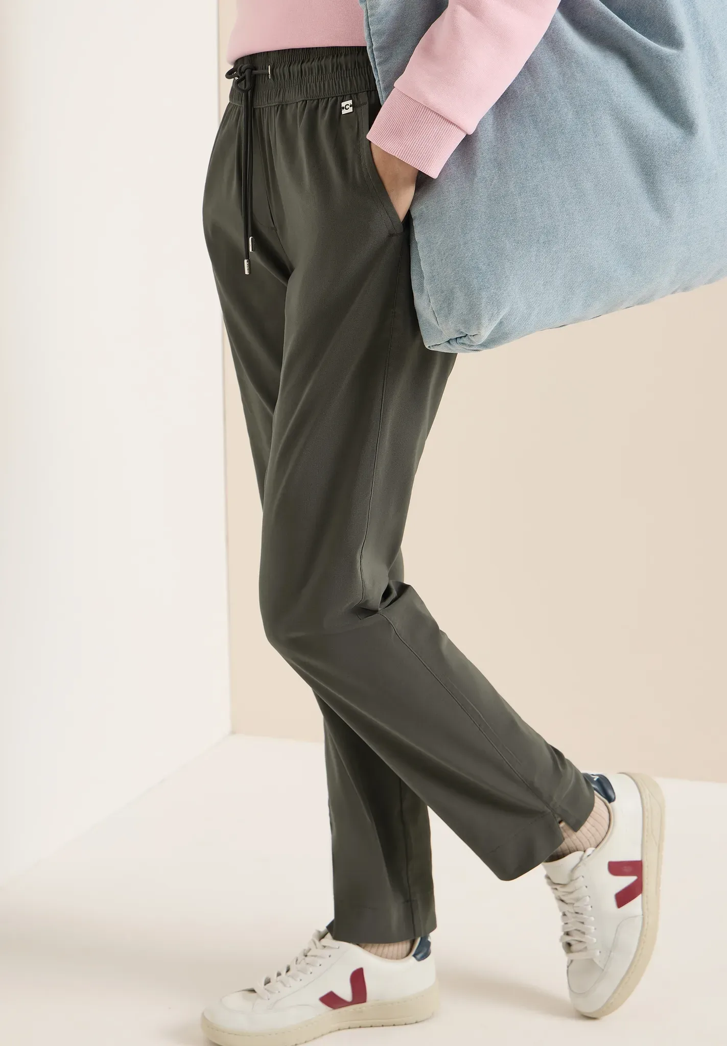 Stoffhose CECIL, Damen, Gr. L, Länge 30, grün (clear khaki), Web, 66% Baumwolle, 30% Polyester, 4% Elasthan, unifarben, comfort fit lang, Hosen Stoffhose, Middle Waist